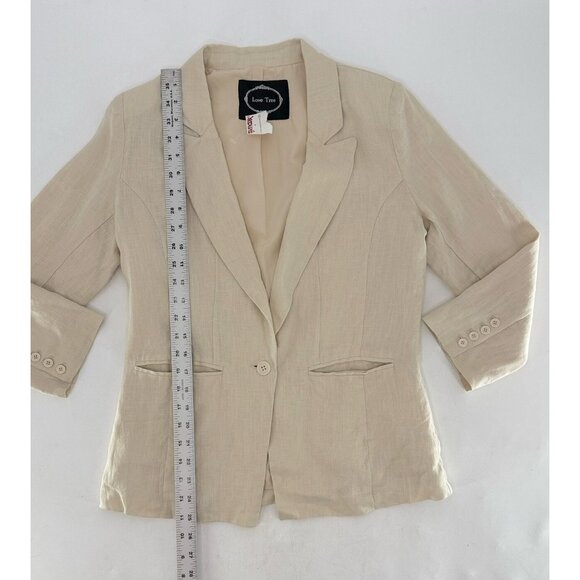 NWT Love Tree Jacket Juniors WOMEN’s Beige 100% Linen Blazer Beachy Career Sz L - Picture 9 of 10